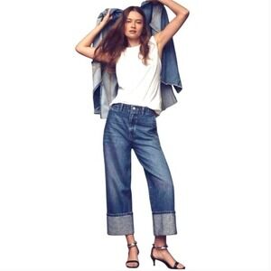 Pilcro The Lonnie Anthropologie Sparkle Cuff Wide Leg Jeans Blue 26 High Rise